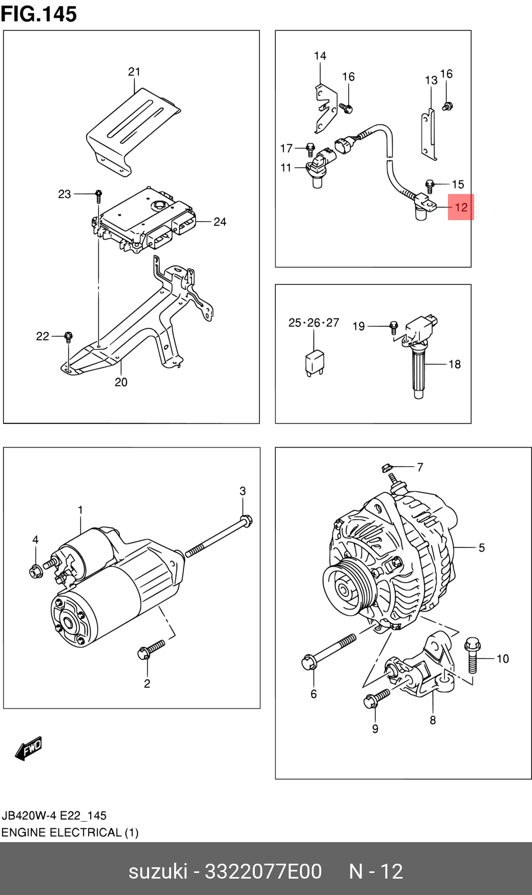 Датчик положения коленвала SUZUKI 3322077E00