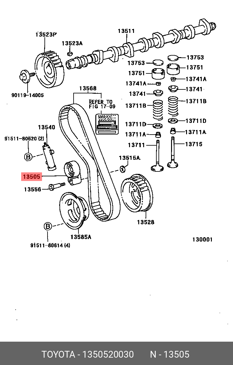 Ролик ремня ГРМ 1350520030 TOYOTA 13MZFE 99 TOYOTA 1350520030