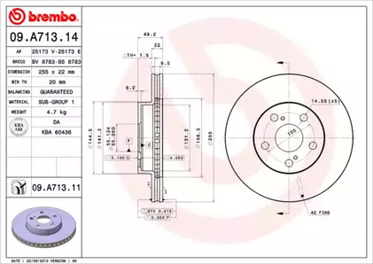 Тормозной диск BREMBO 09A71311