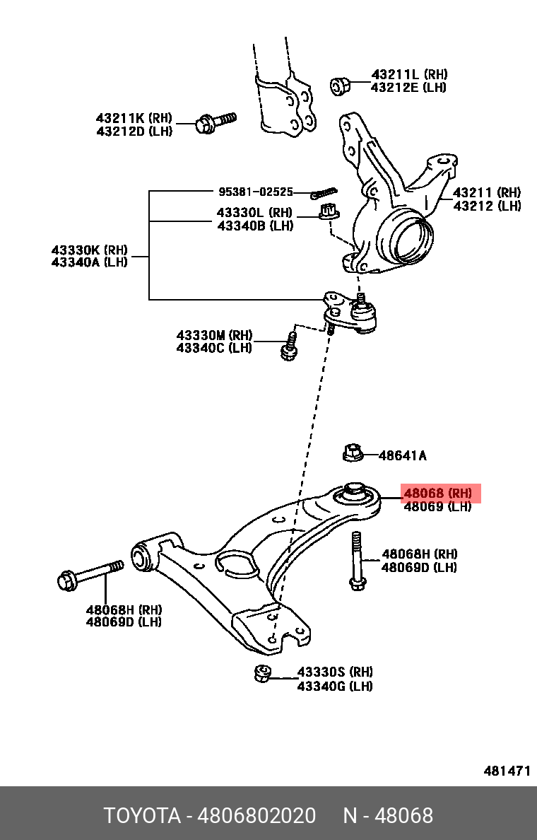 РЫЧАГ НИЖНИЙ ПРАВЫЙ TOYOTA 4806802020