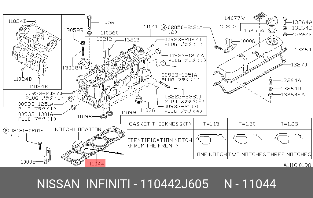 Прокладка головки блока цилиндров NISSAN 110442J605