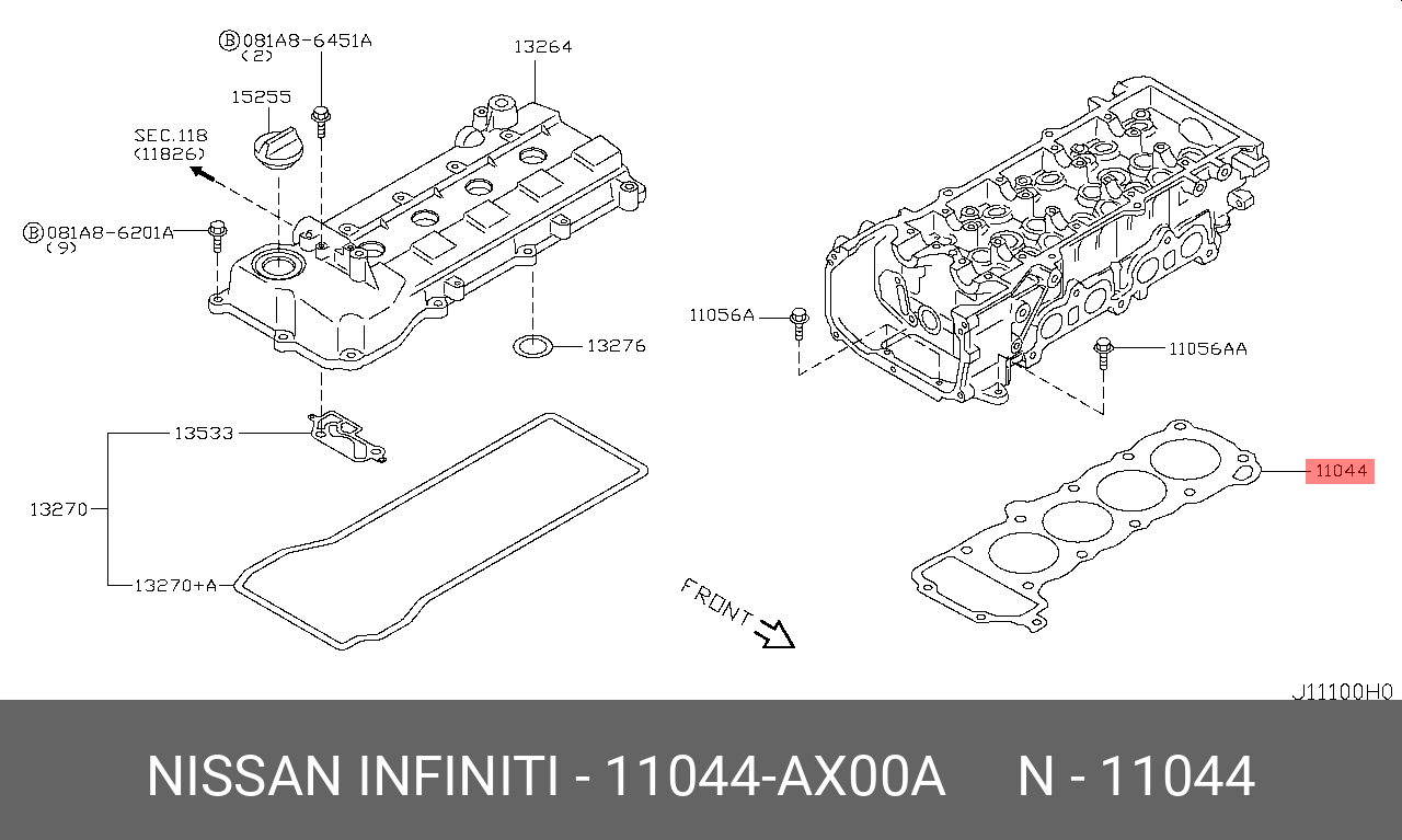 Прокладка головки блока цилиндров NISSAN 11044AX00A