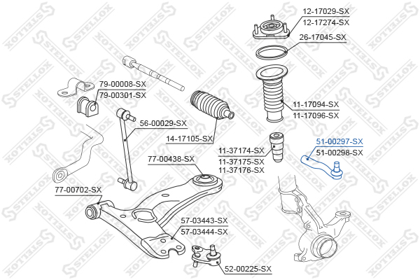 51-00297-SX_наконечник рулевой наружный левый Toyota RAV 4 06 STELLOX 5100297SX