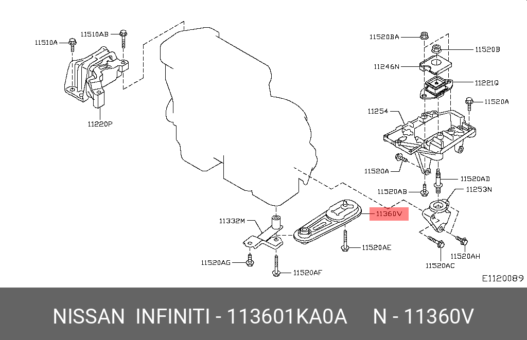 Подушка двигателя | перед лев | NISSAN 113601KA0A