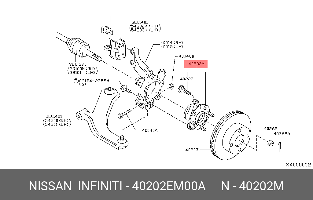 Комплект подшипника ступицы колеса NISSAN 40202EM00A