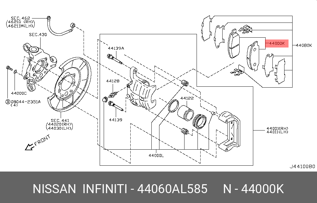 Комплект тормозных колодок дисковый тормоз NISSAN 44060AL585