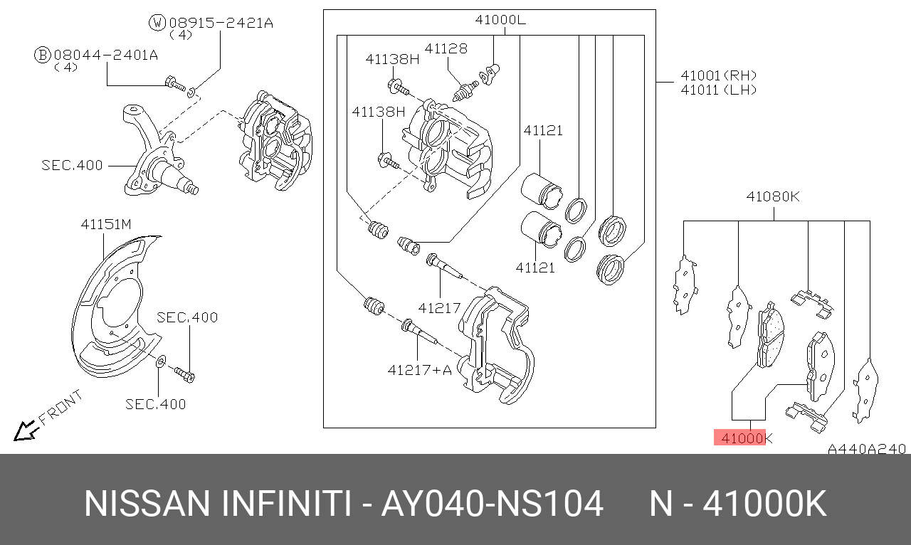 Колодки тормозные дисковые | перед | NISSAN AY040NS104