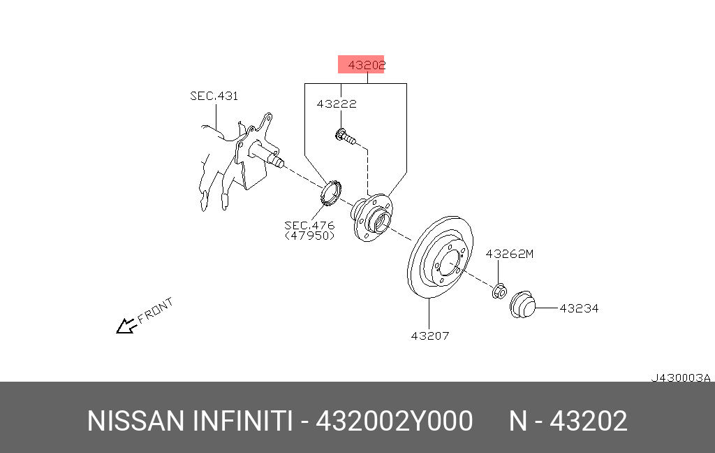 Ступица колеса задняя левая=правая NISSAN 432002Y000