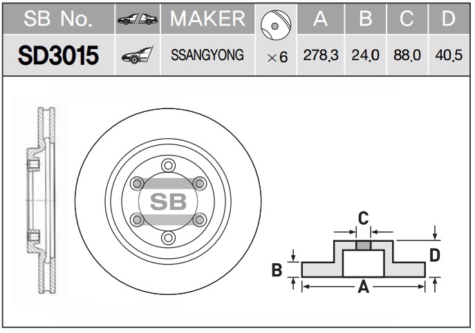 Тормдиск первент[278х24] 6 отв SANGSIN SD3015