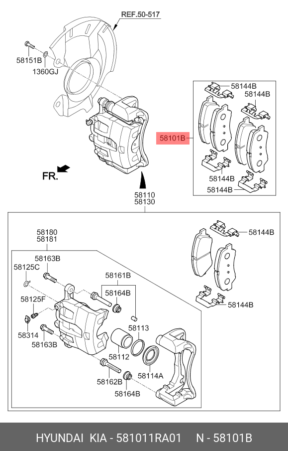 Комплект тормозных колодок дисковый тормоз HYUNDAI-KIA 581011RA01