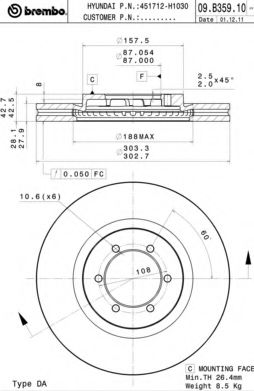 Диск тормозной Standard | перед | BREMBO 09B35910