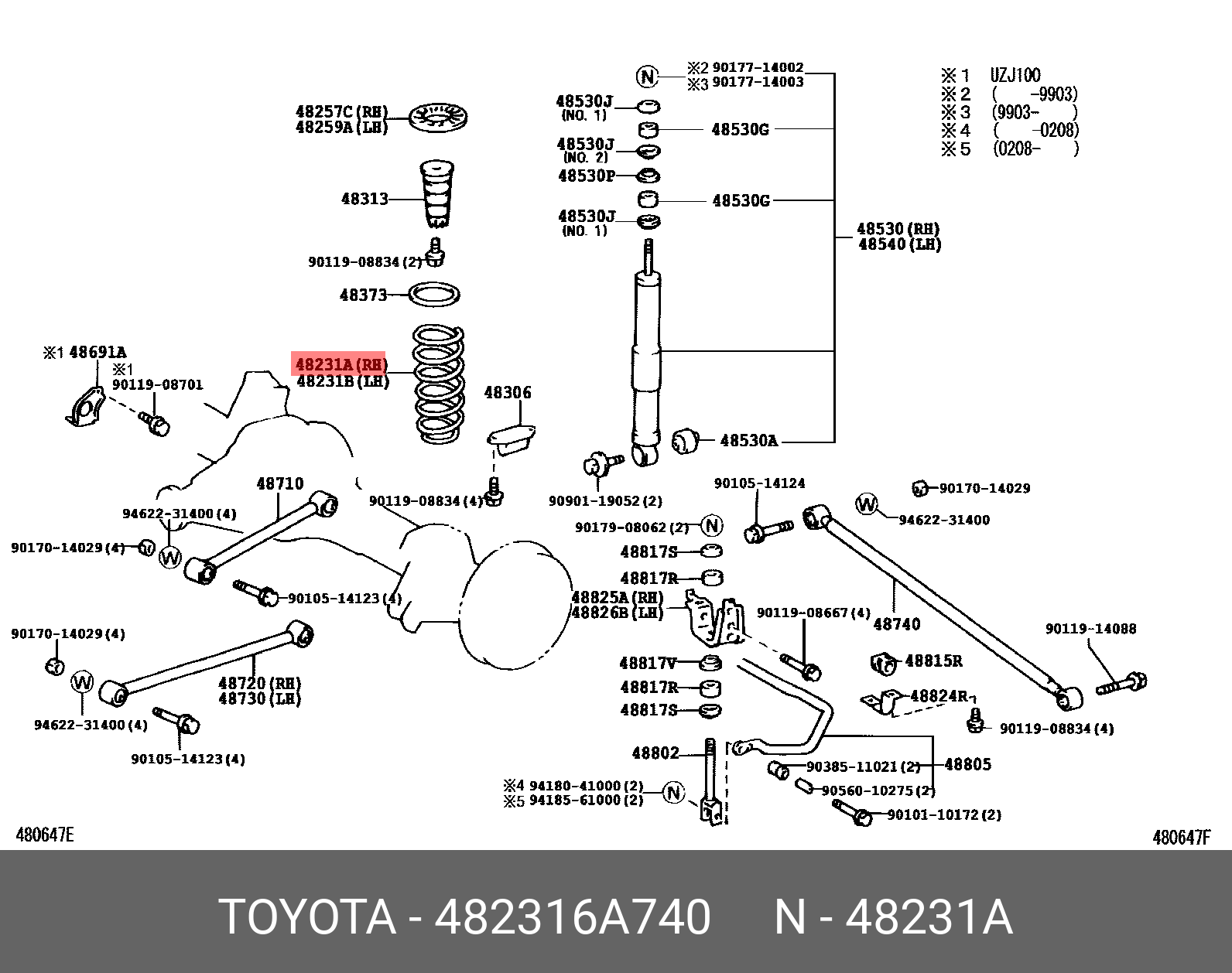 Задняя левая спиральная пружина TOYOTA 482316A740