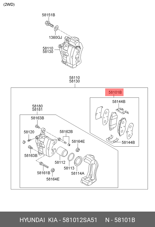 PAD KIT-FRONT DISC BRAKE HYUNDAI-KIA 581012SA51