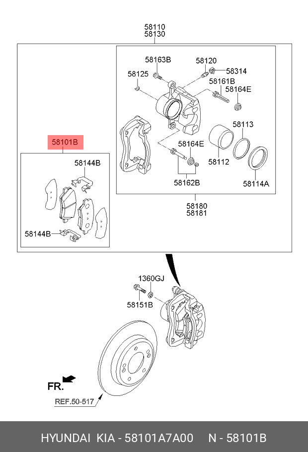 КОМПЛЕКТ ТОРМОЗНЫХ КОЛОДОК (4ШТ) HYUNDAI-KIA 58101A7A00