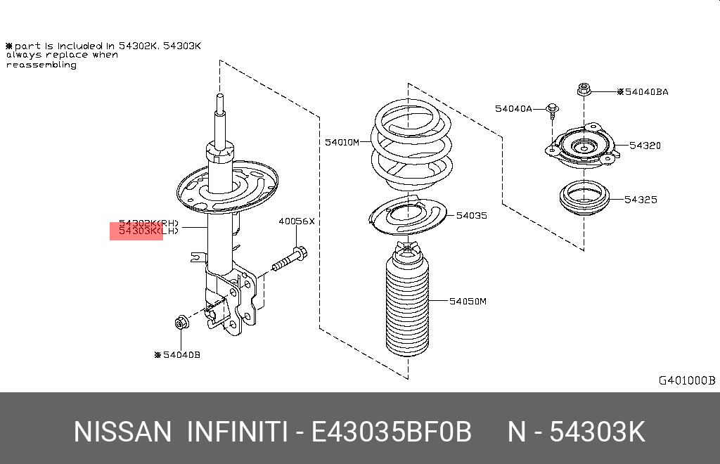 Амортизатор подвески | перед лев | NISSAN E43035BF0B