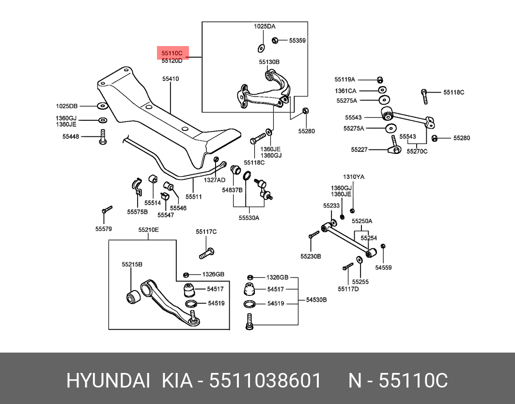 Рычаг HYUNDAIKIA 5511038601 Hyundai Sonata V заднверхлев=55110-38600 HYUNDAI-KIA 5511038601