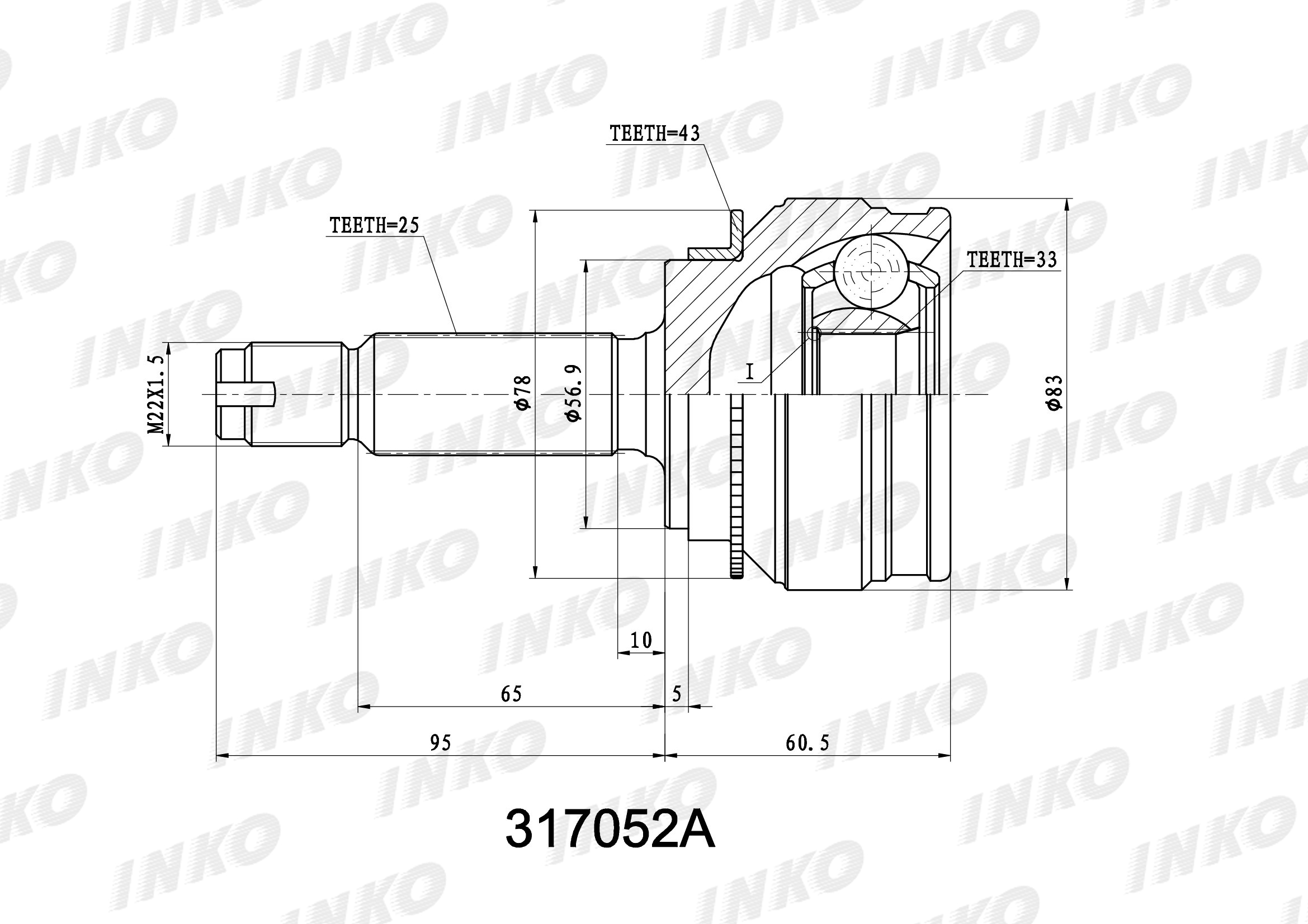 317052A INKO ШРУС внешний 25/33 ABS 43 | перед прав/лев | - купить, цены от  2175 руб., в интернет-магазине автозапчастей rossko.ru