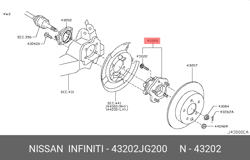 Ступица колеса задняя 4WD NISSAN 43202JG200