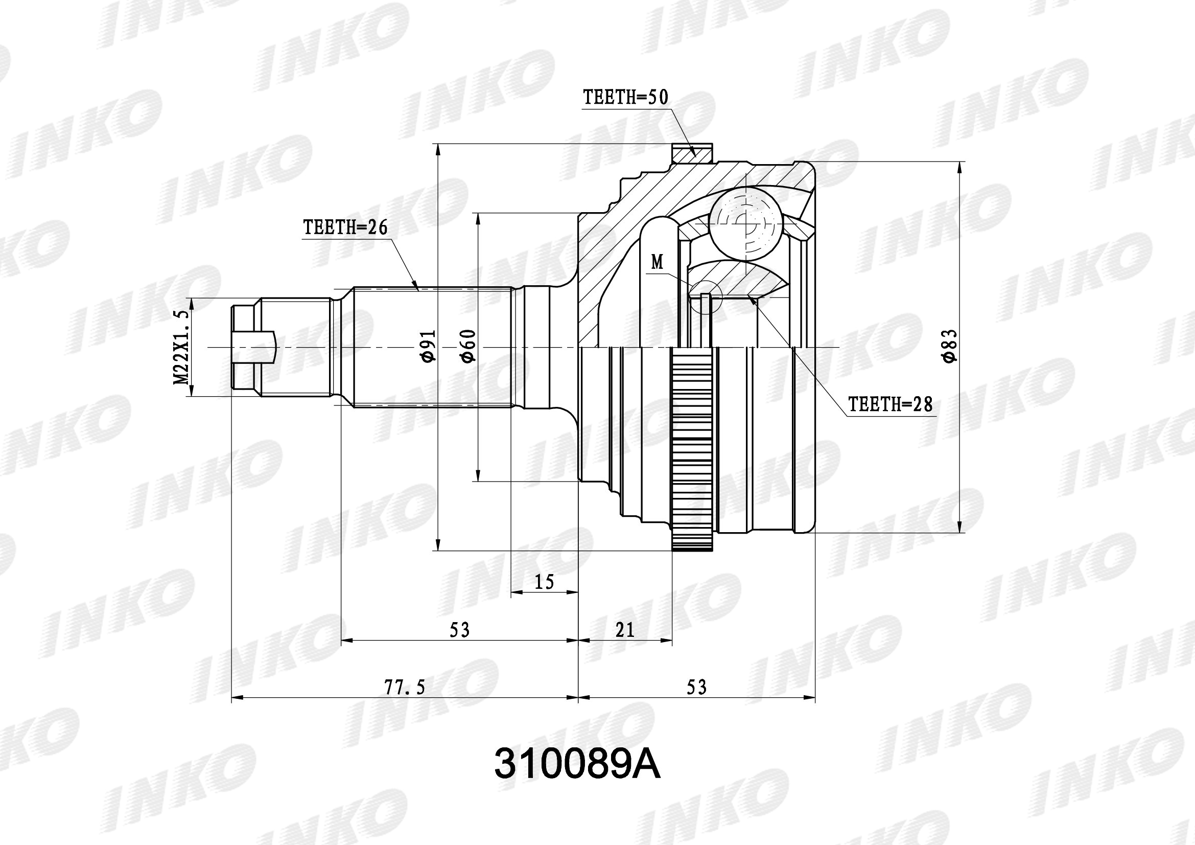 ШРУС внешний 26/28 ABS 50 | перед прав/лев | INKO 310089A