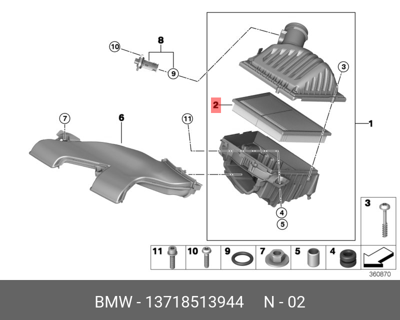 Фильтр воздBMW X1(F84)/MINI III (F56) 2013= motB37/B38/B48 BMW 13718513944