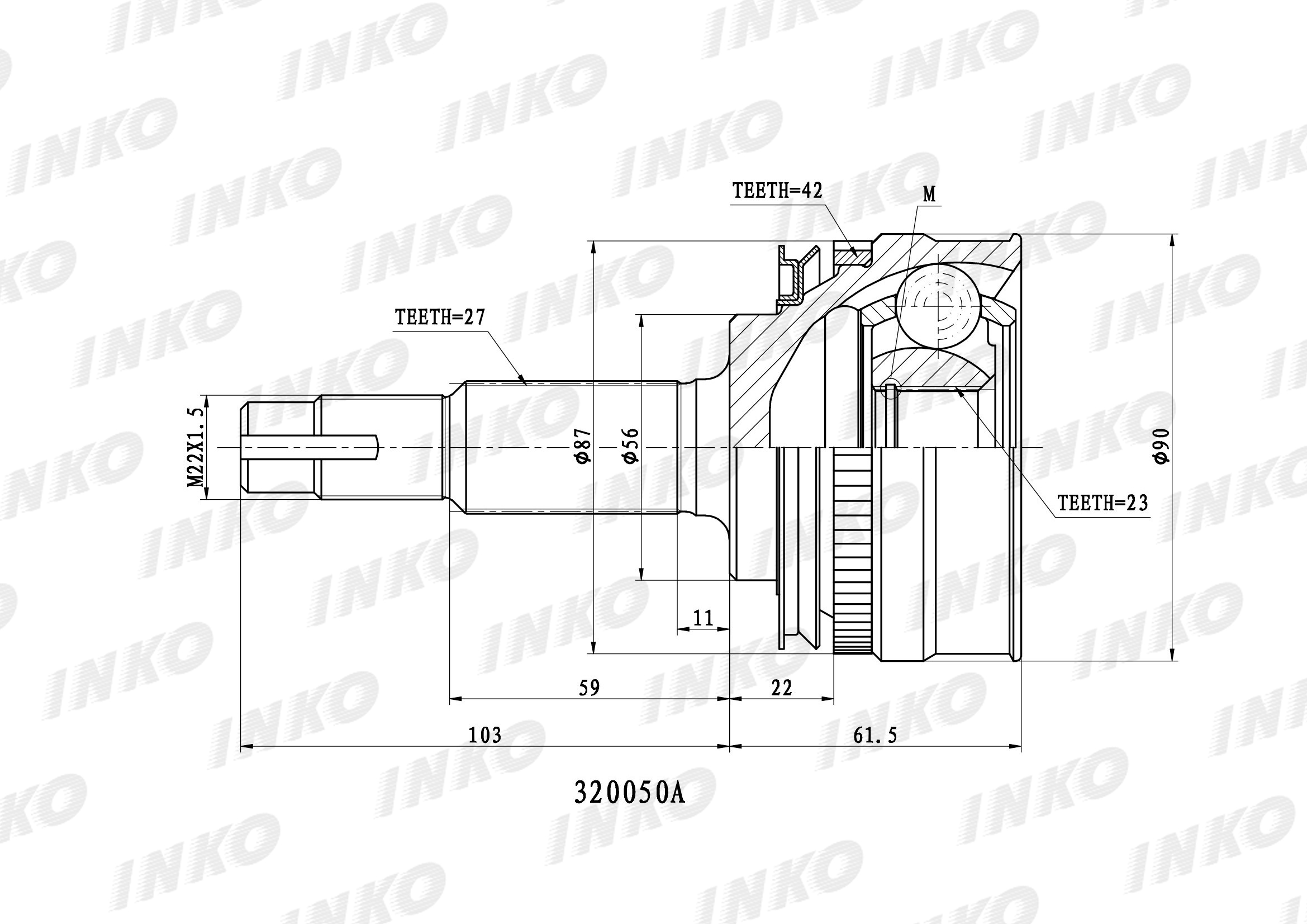 ШРУС внешний 27/23 ABS 42 INKO 320050A