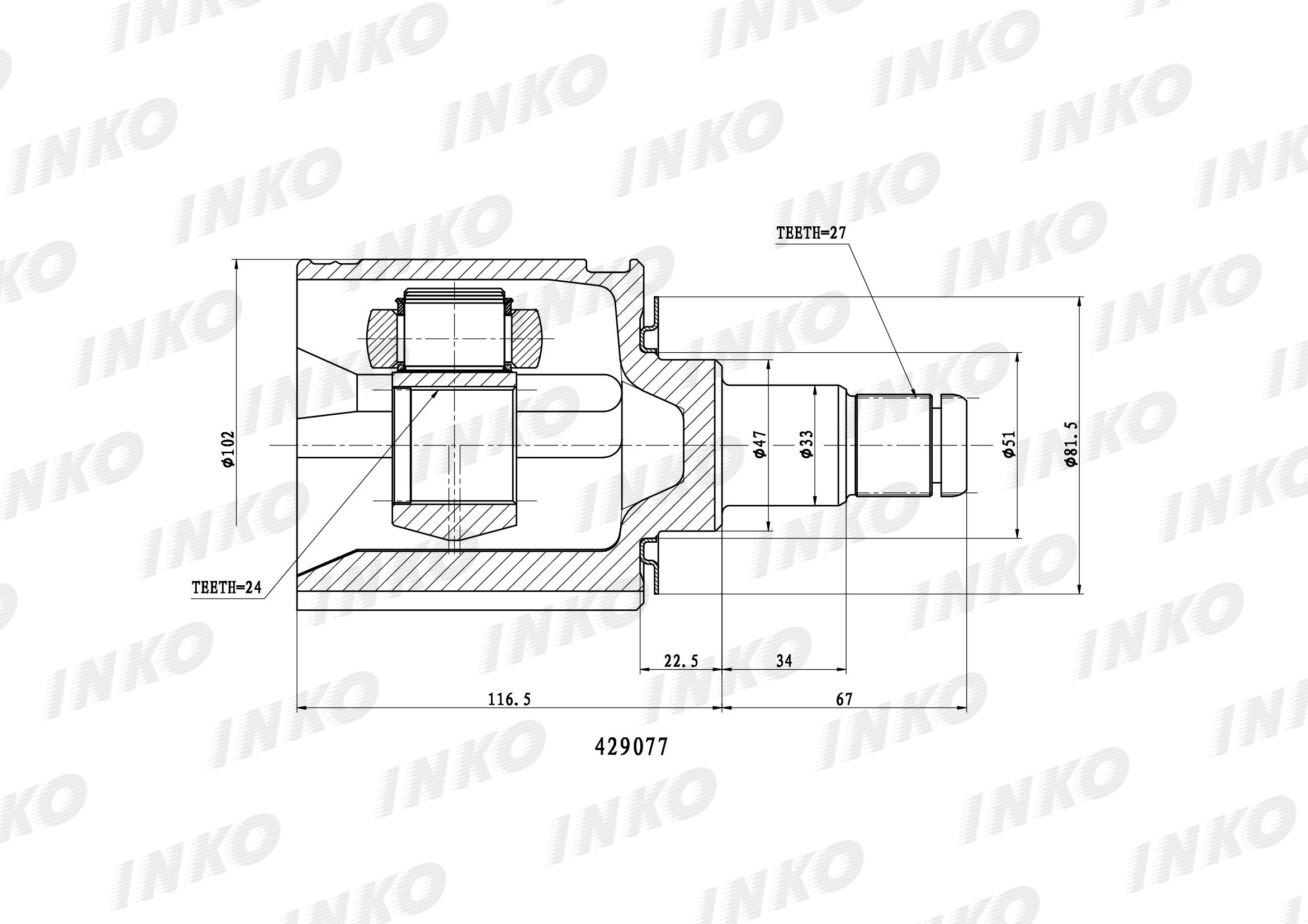 ШРУС внутренний 27/24 | перед | INKO 429077