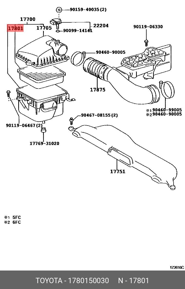 Фильтр Воздушный Toyota 1/3Uz-Fe Uzs17 Ucf30 Ls430 TOYOTA арт 17801 TOYOTA 1780150030