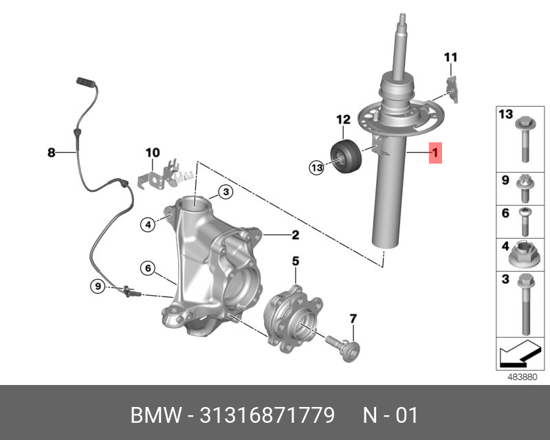 АМОРТИЗАЦИОННАЯ СТОЙКА Л ПД BMW 31316871779