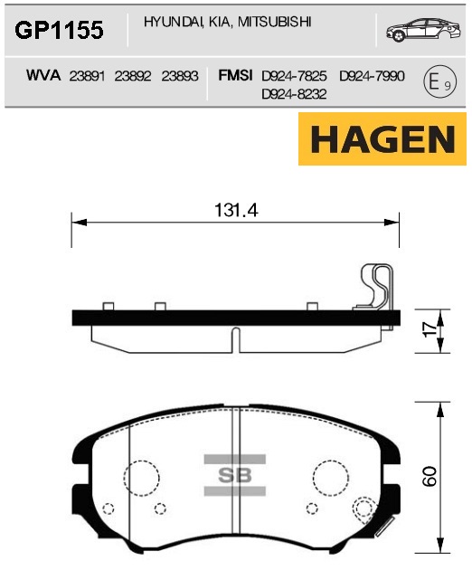 Колодки тормпер Premium brake pads HAGEN SANGSIN GP1155