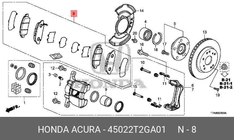 Комплект тормозных колодок дисковый тормоз | перед | HONDA 45022T2GA01