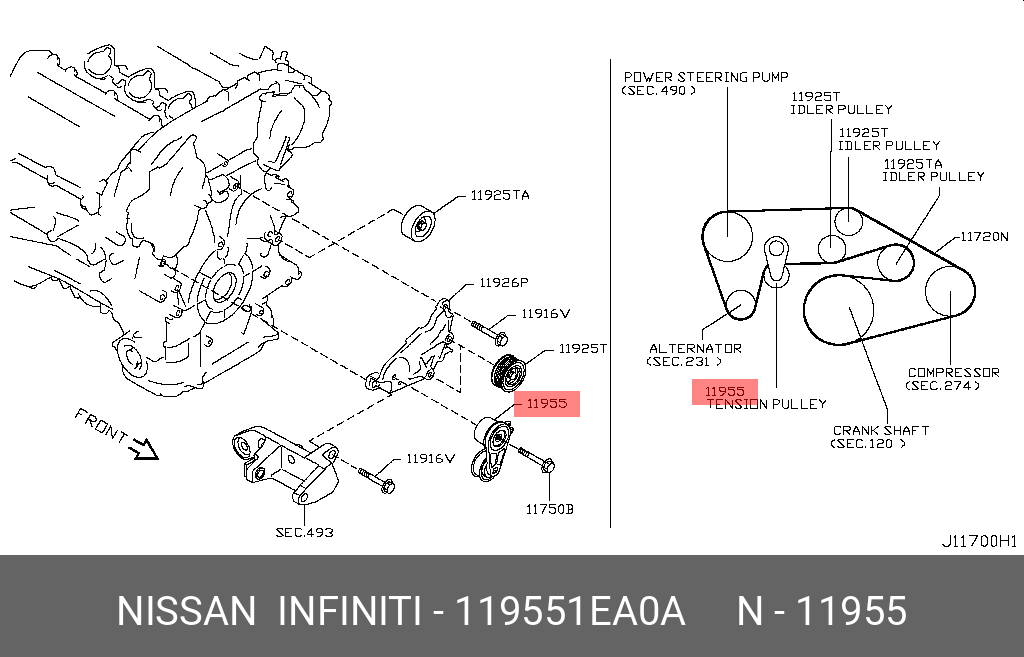 Натяжитель приводного ремня NISSAN 119551EA0A