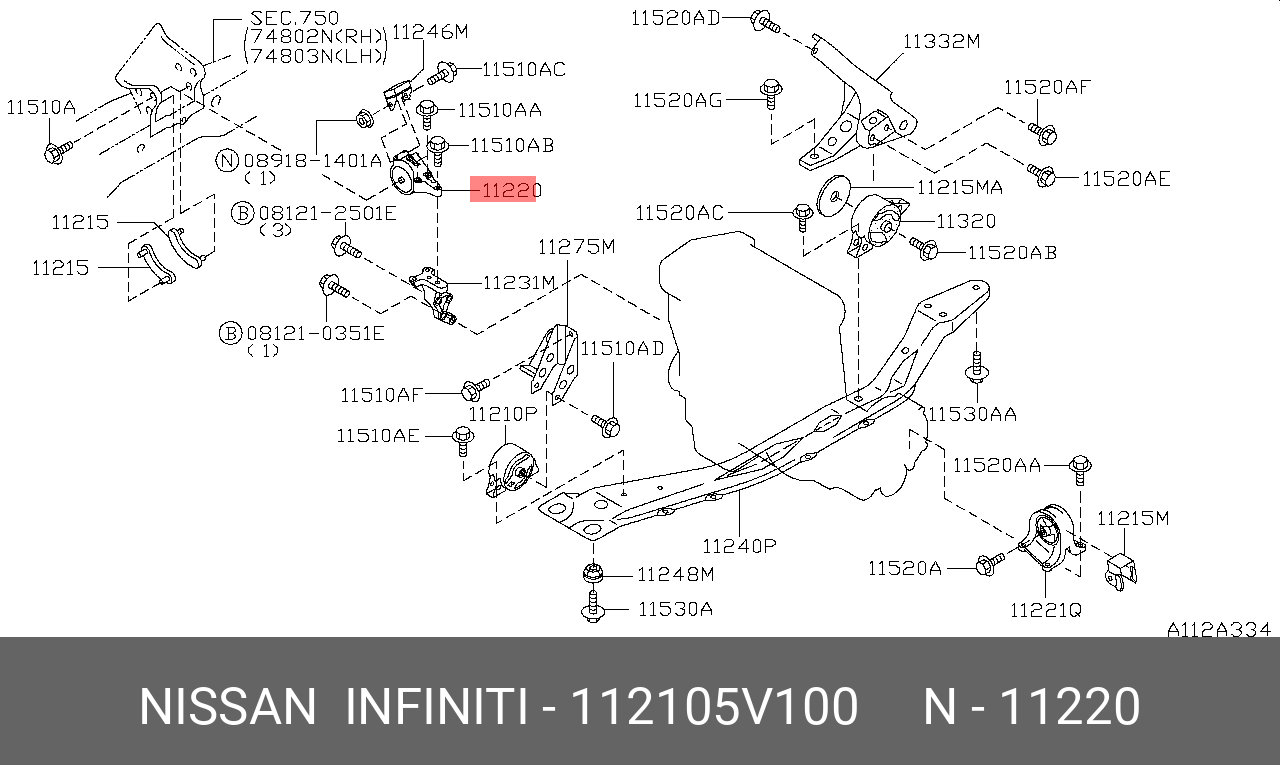 Опора крепления двигателя NISSAN 112105V100