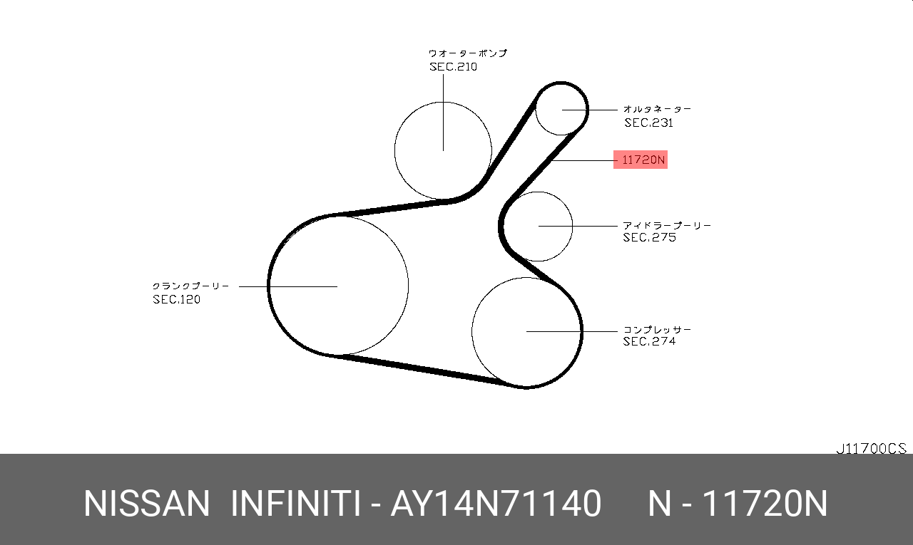 Ремень привода водяного насоса NISSAN AY14N71140