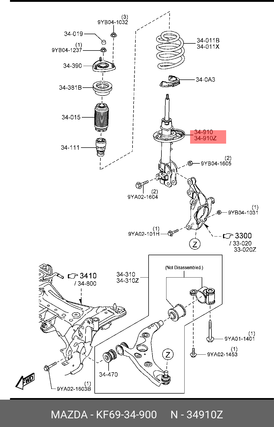 Передний левый амортизатор MAZDA KF6934900