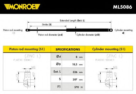 Газовая пружина крышка багажник MONROE ML5086