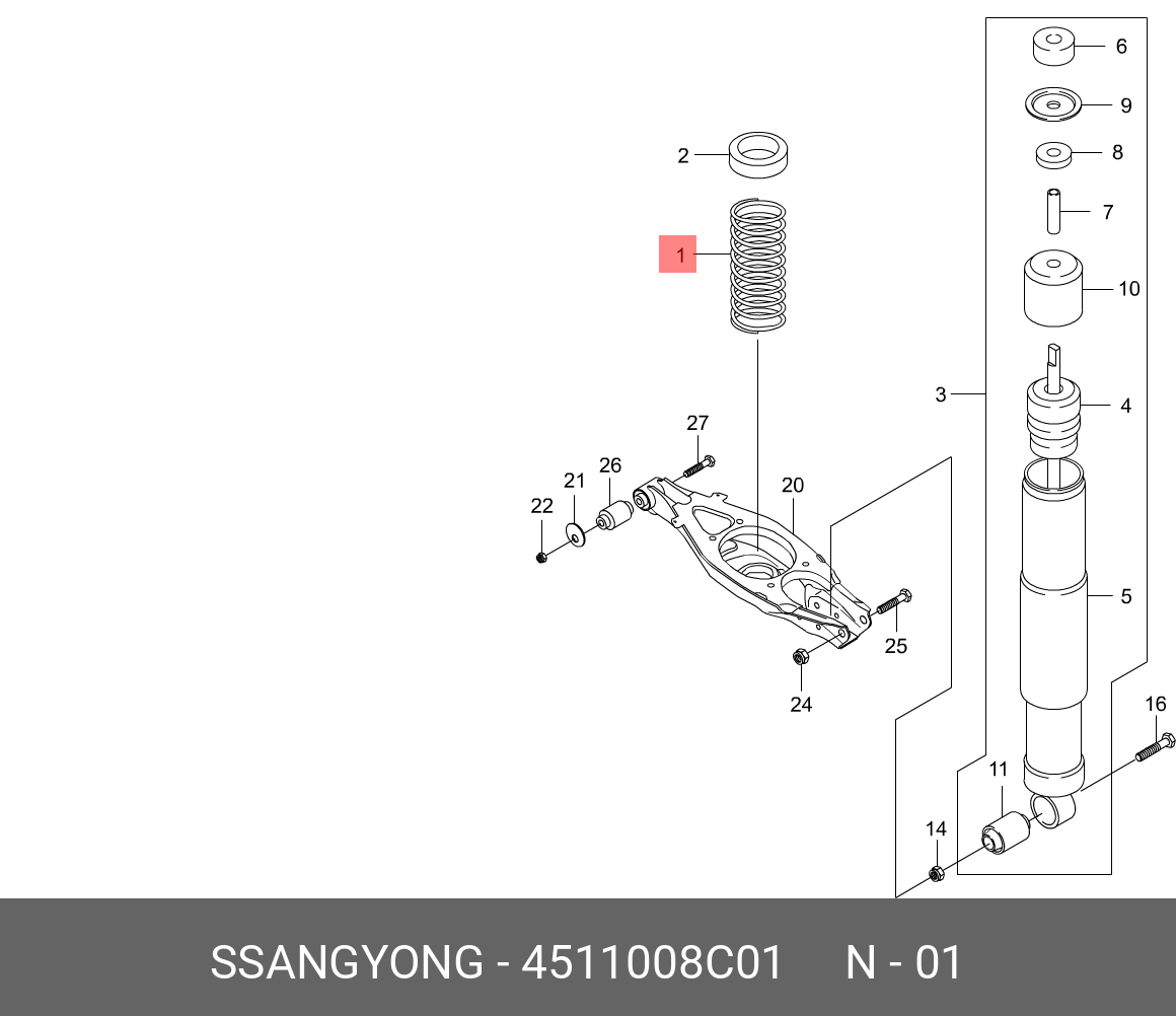 Пружина подвески задней SSANGYONG 4511008C01