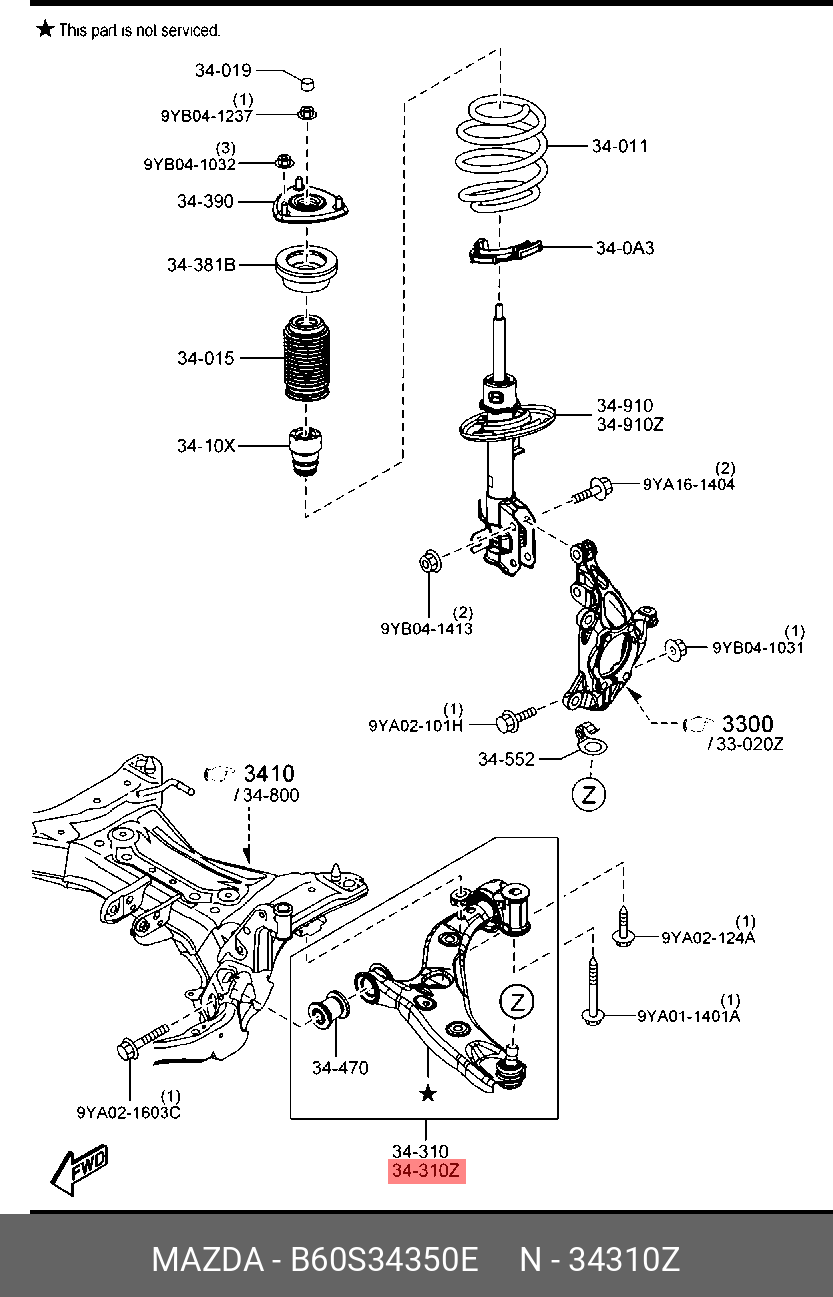 РЫЧАГ ПЕРЕДНЕЙ ПОДВЕСКИ MAZDA B60S34350E