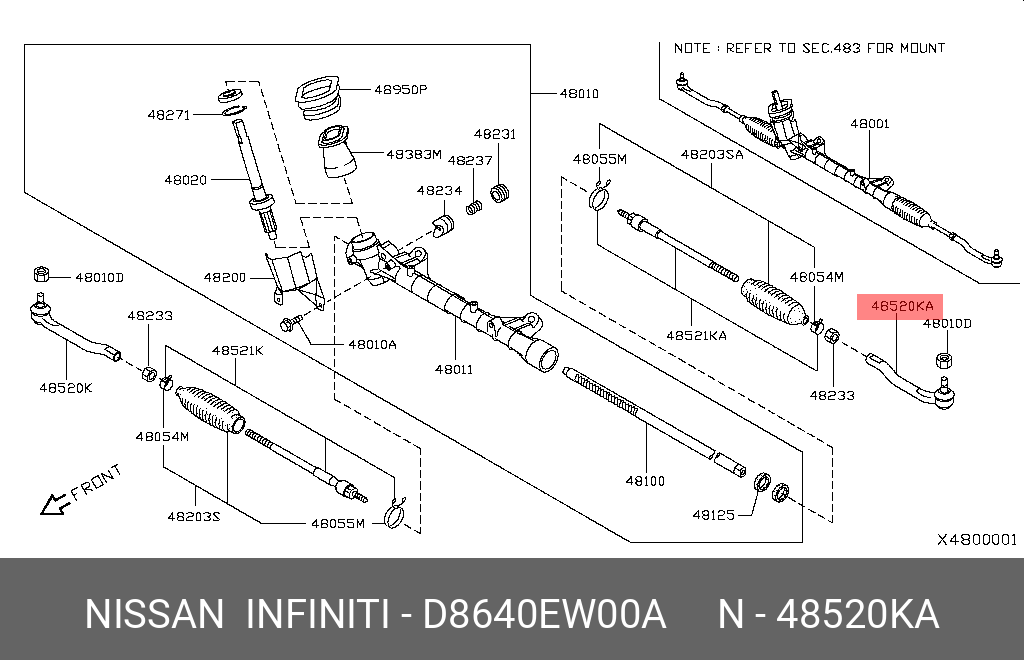 Наконечник поперечной рулевой тяги NISSAN D8640EW00A