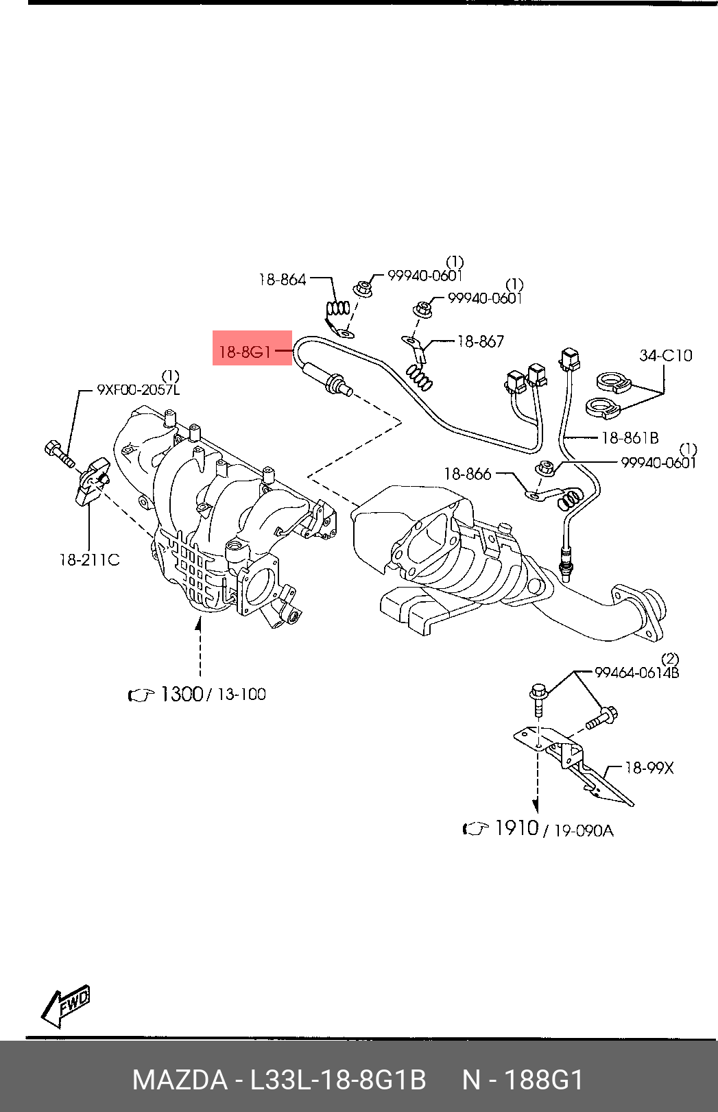 Датчик кислородный MAZDA L33L188G1B