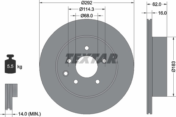 Диск тормзадNISSAN X-TRAIL 07= PRO TEXTAR 92144003