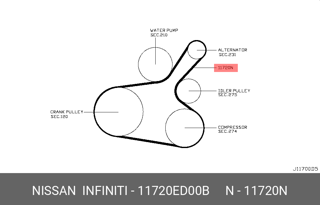 Ремень привода вентилятора и генератора переменного тока NISSAN 11720ED00B