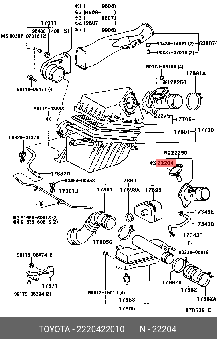 Датчик расхода воздуха 2220421010 86282 AF10135 DMA0113 ADM574210 TOYOTA 2220422010