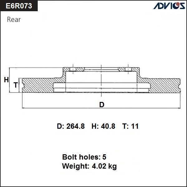 Диск Тормозной Зад Advics ADVICS арт E6R073 ADVICS E6R073