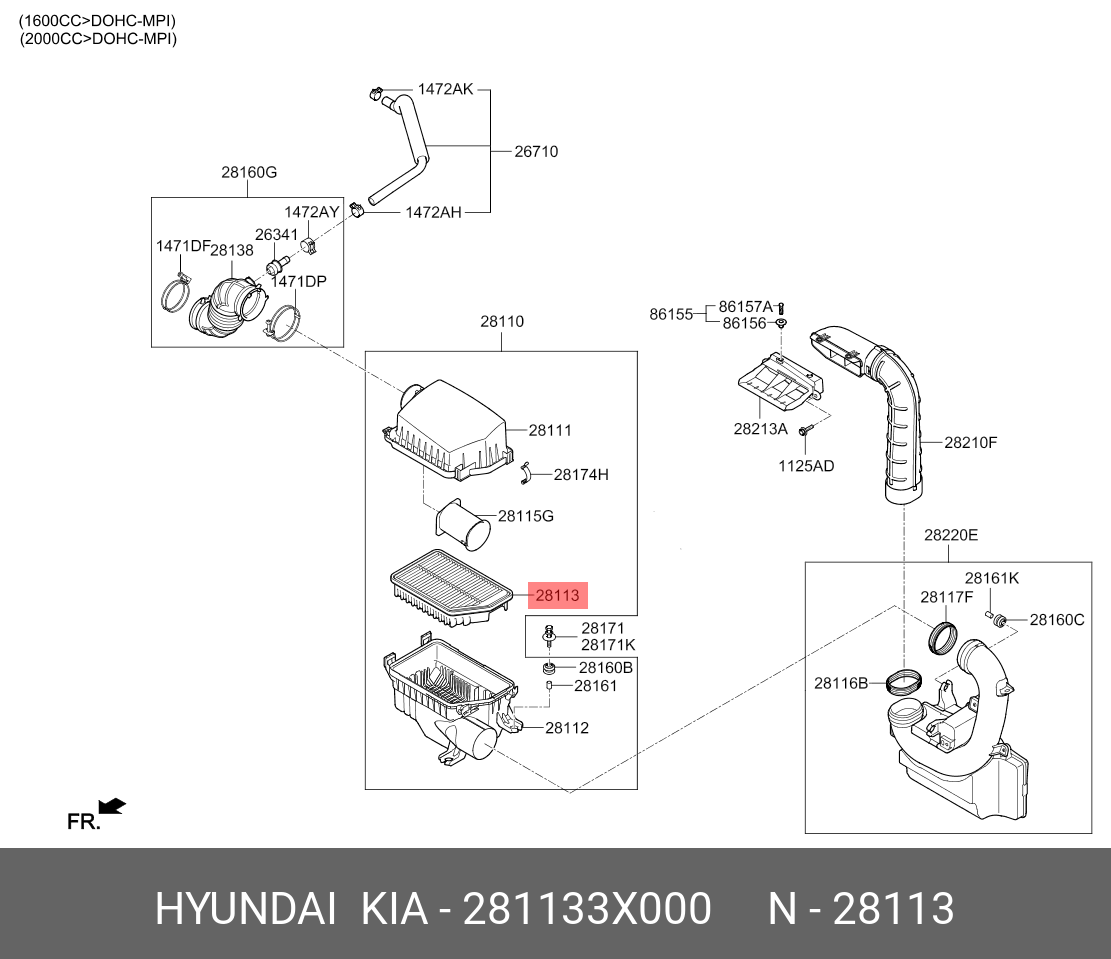 ВОЗДУШНЫЙ ФИЛЬТР/FILTER-AIR CLEANER HYUNDAI-KIA 281133X000