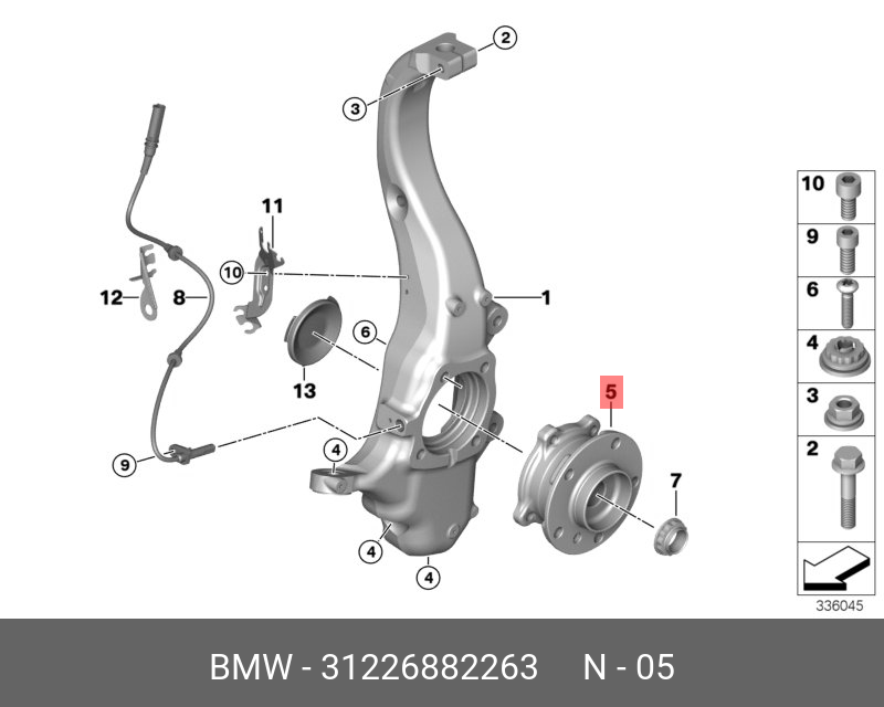 Ступица переднего колеса с подшипником BMW 31226882263