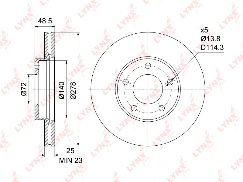 ДИСК ТОРМОЗНОЙ LYNX(MAZDA 3(BK/L) 14-22D 03 /5(CR LYNXAUTO BN1071