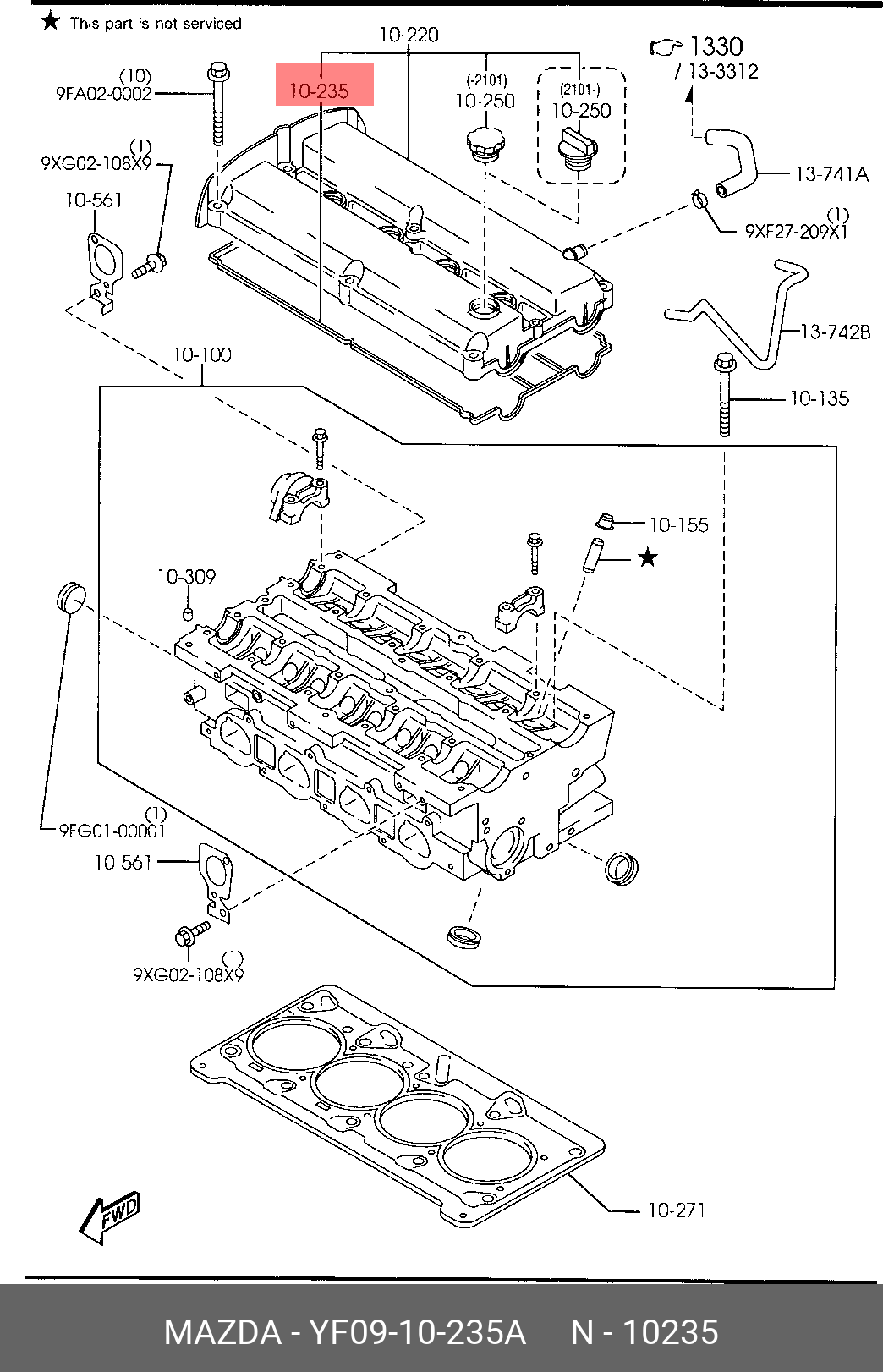 Прокладка крышка головки цилиндра MAZDA YF0910235A