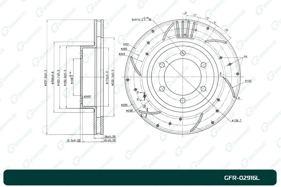 Диск тормозной перфорированный вентилируемый левый G-BRAKE GFR02916L