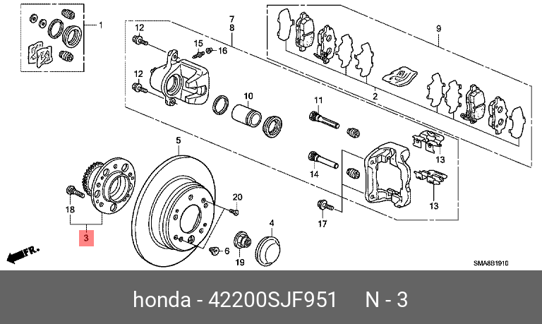 Подшипник в сборе задней ступицы | зад лев | HONDA 42200SJF951