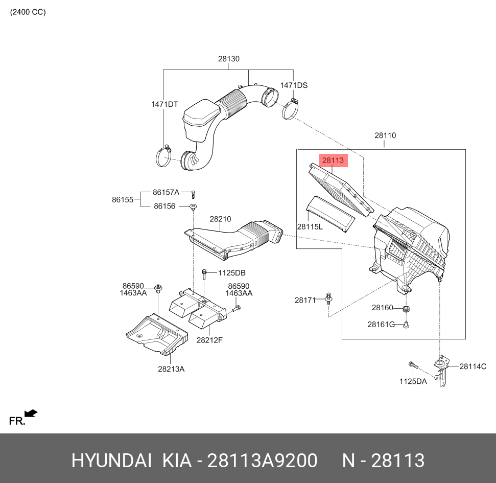 Фильтр возд Hyundai Santa Fe IV 18- Kia Sorento 15- 20/22 CRDI / HYUNDAI-KIA 28113A9200